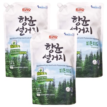 Trio 廚房洗碗精補充包 含芬多精成分 清除食物味道 清新潔淨  1.2L  3包