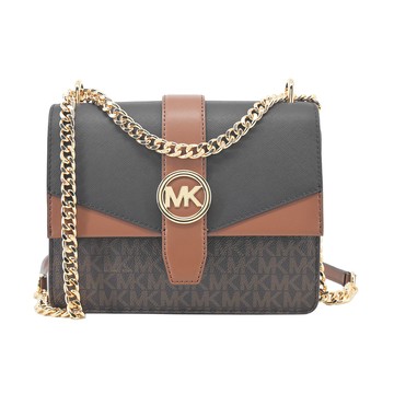 Michael Kors Greenwich 拼色滿版鍊帶斜背包-咖啡
