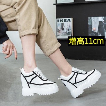 11公分內增高女鞋真皮厚底坡跟鞋女秋冬2025小個子百搭小白鞋超火