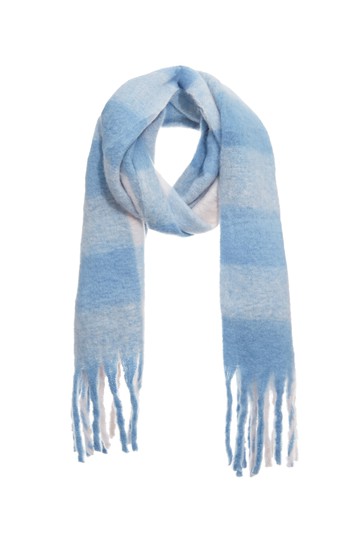 簡約藍白格紋暖絨圍巾