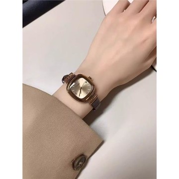 韓系學院風手表女小眾輕奢女士2025新款機械小方表女款女士小棕表