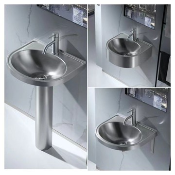 公司貨 免運速發 開立發票 立柱盆 洗臉盆 洗手盆 陶瓷盆 304不銹鋼立柱洗手盆小戶型一體落地式衛生間洗臉盆陽臺面盆