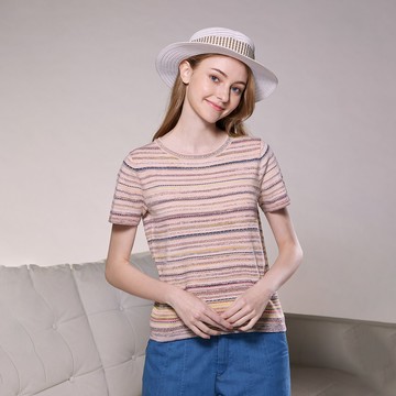 有機草木染圓領排紋緹花針織衫(2色)