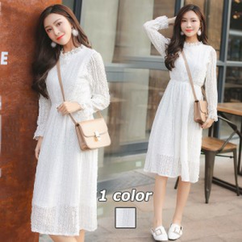レースワンピース ワンピース 長袖ワンピ クルーネックワンピ ワンピ フレア ミディアム 透ける キレイめ エレガント 通販 Lineポイント最大1 0 Get Lineショッピング