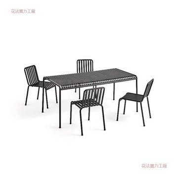 戶外庭院桌椅網紅陽臺休閑桌奶茶店條凳露臺花園樓頂室外黑色桌椅[DD010109]