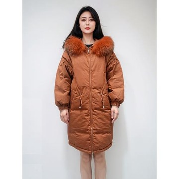 季候風正品貉子毛領連帽加厚90白鴨絨中長款羽絨服女8893YA732