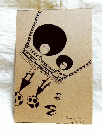 大頭症女孩萬用明信片-我們一起盪鞦韆篇