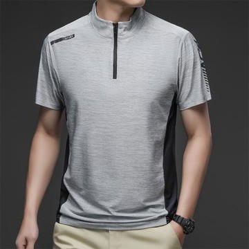 運動速干T恤男冰絲短袖夏季潮流半拉鏈立領戶外登山跑步健身上衣