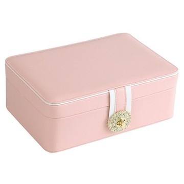 Mega 皮革水鑽旋扣雙層首飾盒 23x16x9公分  粉色