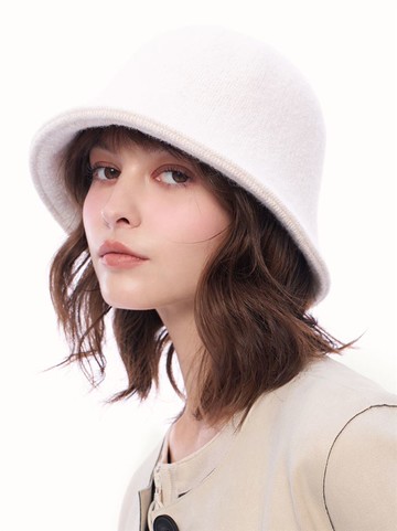 經典款素面挺版羊毛漁夫帽-米白