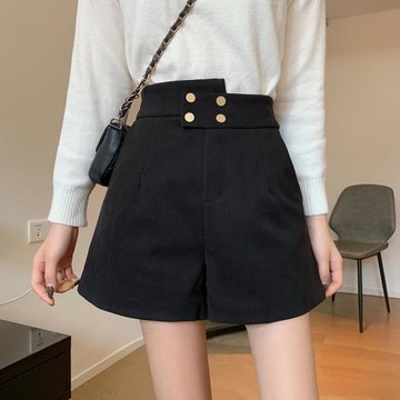 適合胖人的高腰黑色西裝短褲女秋冬新款小個子外穿a字闊腿休閑褲