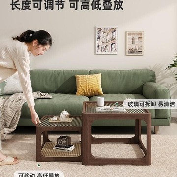 臺灣台灣出貨全實木玻璃查幾客廳家用中古風大小組合藤編桌子小戶型簡約查桌  露天市集  全臺最大的網路購物市集