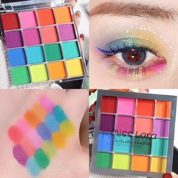 miss lara 炫彩繽紛16色眼影 霧面珠光歐美彩妝 初學者眼影盤 彩色珠光閃粉 霧面大地色 顯色 兒童舞台妝表演