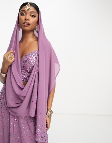 Maya Lehenga 3D sequin duptatta in lilac co-ord-Purple