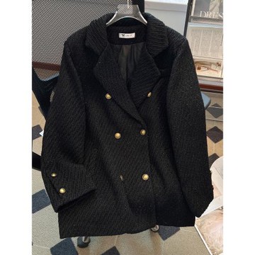 黑色夾棉西裝毛呢外套女秋冬季2025新款小個子中長款加厚呢子大衣