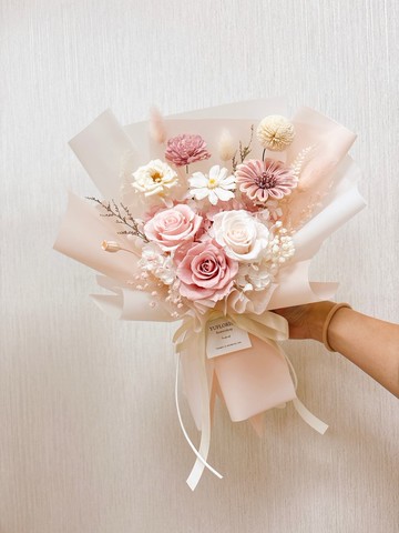 【永生花束】天使粉彩花束-七夕 情人節 生日 乾燥花
