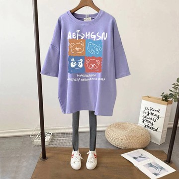 台灣出貨【甜心T恤】短袖T恤 女生衣服 韓版顯瘦短袖上衣女 2024夏裝印花T恤 寬鬆大碼短袖中長款上衣 大尺碼女裝T恤
