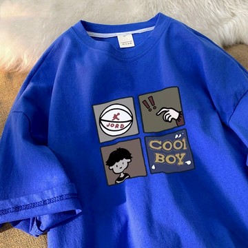 【當天出貨】重磅純棉短袖t恤男 2024新款 港風 寬松 oversize 落肩 印花短t