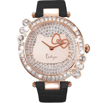 Galtiscopio 迦堤 夢幻旋轉I’m Hello Kitty 水晶腕錶 新年開運 送禮推薦-48mm/玫瑰金x黑色 MGKYRGS001BLS