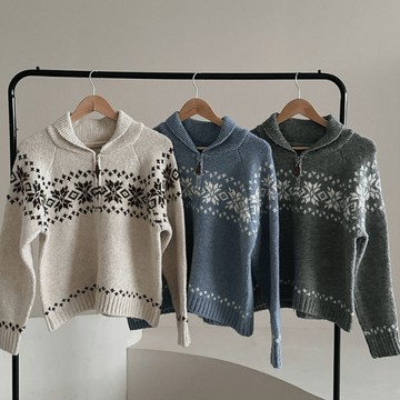 9th street 韓系撞色提花針織外套｜小眾復古寬鬆百搭毛衣 撞色提花設計＋寬鬆剪裁超有氛圍，高級慵懶感滿分，秋冬百搭不踩雷(預購)