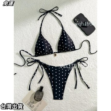 比基尼 黑白點外穿比基尼泳衣女士歐美風超僊爆款遮肚子分體美式網紅裝