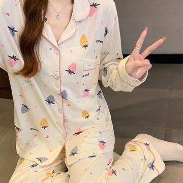 韓系彩色俏皮可愛睡衣 可外穿 家居服  寬鬆睡衣 卡通睡衣  休閒睡衣 性感睡衣 長袖長褲 兩件套 睡衣套裝
