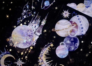 夢空星跡 惑星のお城 PET 和紙膠帶 貝殼光 貝殼金 10米卷