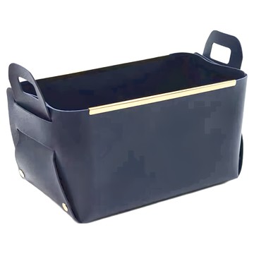 小綠豆居家百貨 北歐風金邊皮質收納盒  深藍色  1個
