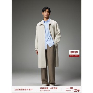 BODYDREAM含綿羊毛風衣男士立領中長款智性通勤風休閑外套肌理感