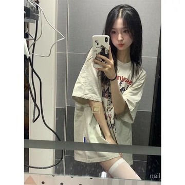 P3-【限時特賣】 短袖上衣 短袖T恤 女生短袖 上衣女 100不起球美式復古短袖T恤女學生夏季新款設計感小眾overs