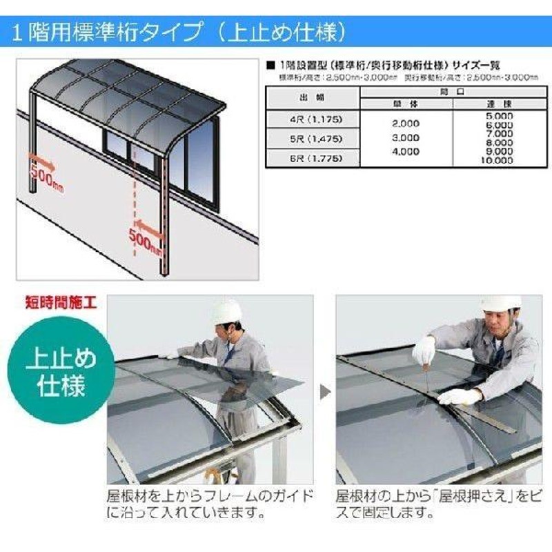 テラス屋根 DIY ベランダ 雨よけ 2m×10尺 フラット 標準桁 熱線吸収