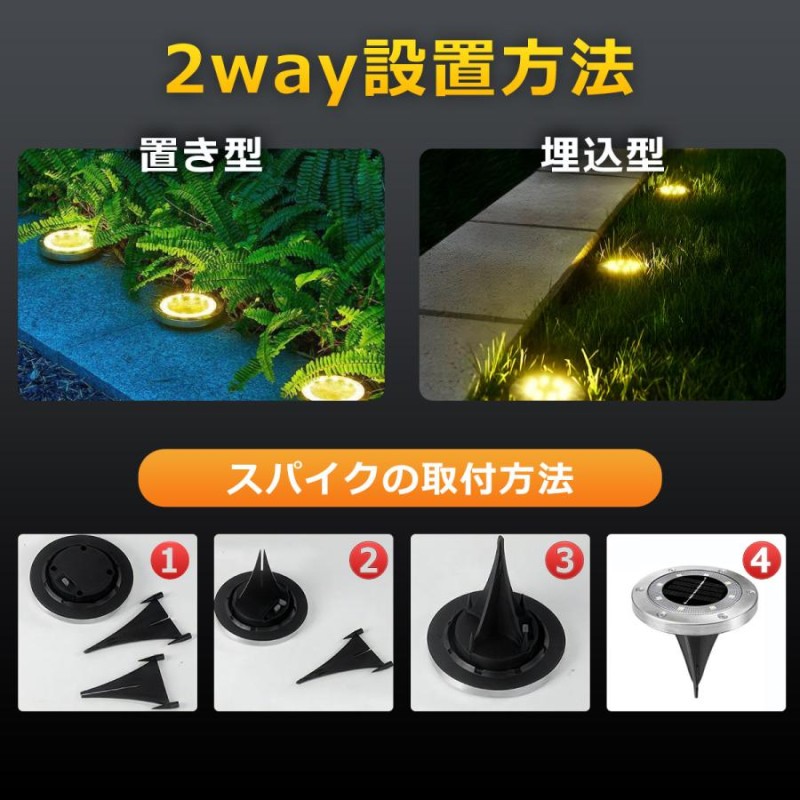 ソーラーライト 屋外 置き型 おしゃれ 埋め込み 式 防水 ガーデンライト 自動点灯消灯 led 明るい 明るさセンサー 庭 玄関 4個セット 防犯  ライトアップ | LINEショッピング