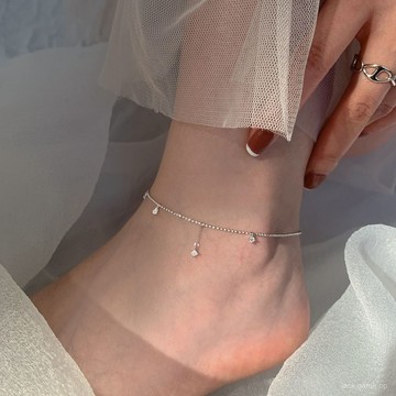 s925純銀閃鑽圓珠鏈腳鏈in不掉色簡約女2022年新款潮小衆簡約精緻