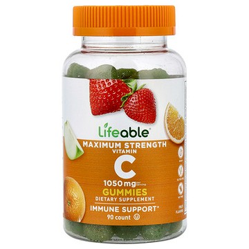 Lifeable, 特強型維生素 C 軟糖，天然水果味，1050 毫克，90 粒軟糖（每粒軟糖 350 毫克）