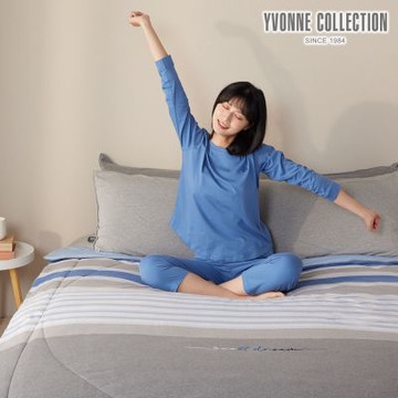YVONNE 以旺傢飾 【膠原美膚】甜夢條紋 雙人四季被-晴空藍