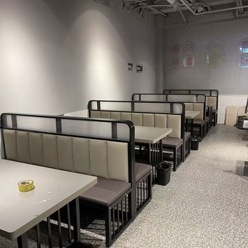 定制餐廳靠墻沙發卡座桌椅巖板大理石火鍋桌子電磁爐一體組合商用 8143