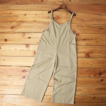 超值外貿日系休閑背帶褲寬松闊腿褲女裝春夏薄款冰絲棉麻百搭顯瘦