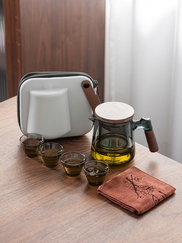 玻璃旅行茶具套裝戶外便攜式快客杯一壺四杯家用小套簡約功夫茶具 雙11全館免運