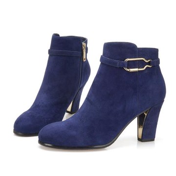 羊皮 -38 萊爾斯丹 深藍色女法式新款金屬潮ins機車炸街單短靴子