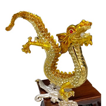 開運擺件 彩琉璃祥龍咬珠 附盒子 尺寸: 5*14*11公分  1個