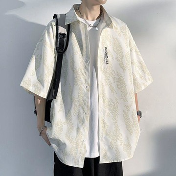 BOBBY ABLEY休閒短袖上衣情侶裝夏季襯衣高級男襯衫潮流大碼字母
