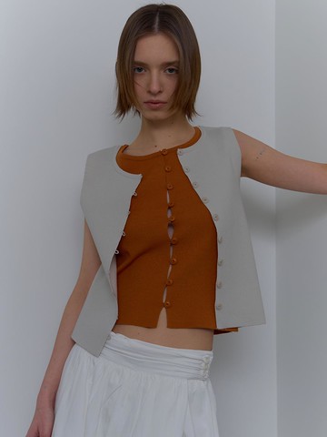 BOTTON VEST KNIT [ORANGE BROWN]