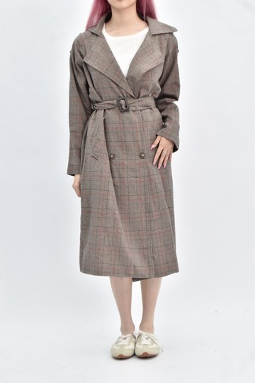 (L) 【趙小僑私服】high quality masic outer質感格紋長版棕色外套