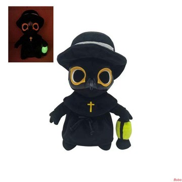 【發票】跨境瘟疫醫生護士毛絨玩具瘟疫烏鴉萬圣節夜光公仔吸光布娃娃禮物交換禮毛絨玩偶安撫娃娃靠枕靠墊沙發抱枕車載抱枕擺