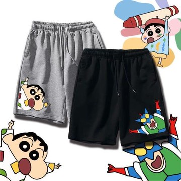 蠟筆小新卡通聯名夏季寬松沙灘短褲男百搭潮流情侶休閑五分睡褲女