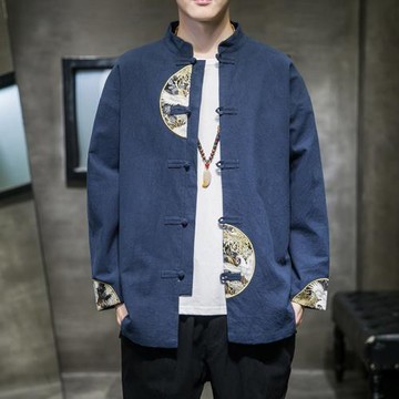 (免運)春秋中國風男裝男士漢服復古風仙氣道袍古裝潮牌青年中式唐裝外套