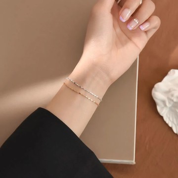 【A&R】設計感簡約小方塊純銀手鍊 兩色任選