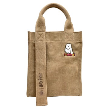 Harry Potter 哈利波特 刺繡帆布包 100%棉 可拆卸式扣環設計  嘿美 咖色  24 x 19 x 10cm