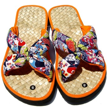 iNature {和風花漾}輕便透氣舒適的手工草編拖鞋/涼鞋/slippers-橘色套式