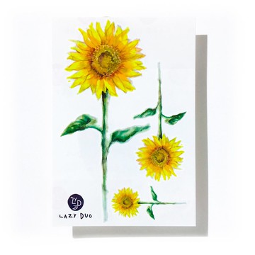 向日葵 太陽花 簡約花草刺青 植物紋身貼紙 水彩陽光女孩夏天飾物